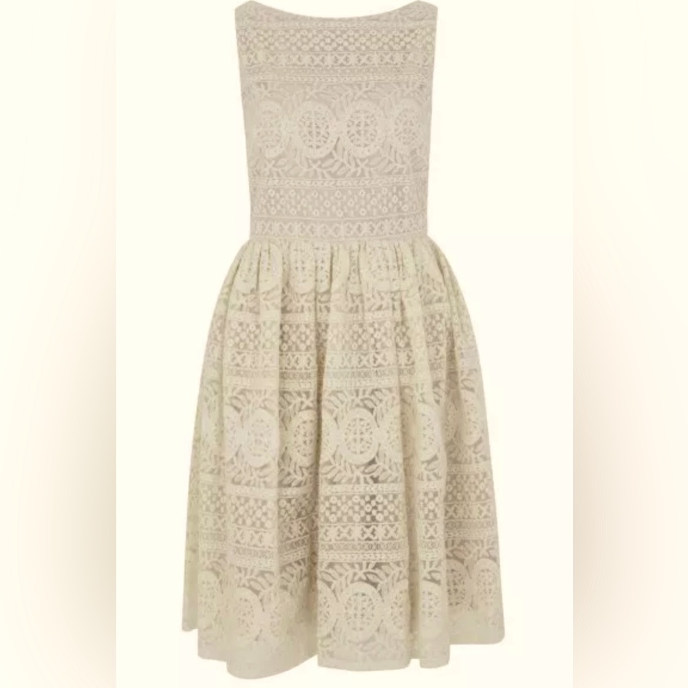 Alice Olivia Giola floral lace embroidery fit-and-flare dress Cream size 8